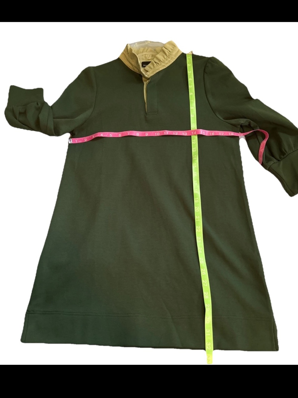 Pomander Place Charlotte Terry Dress Dark Green Sage Collar Small Long Sleeve - Picture 9 of 11